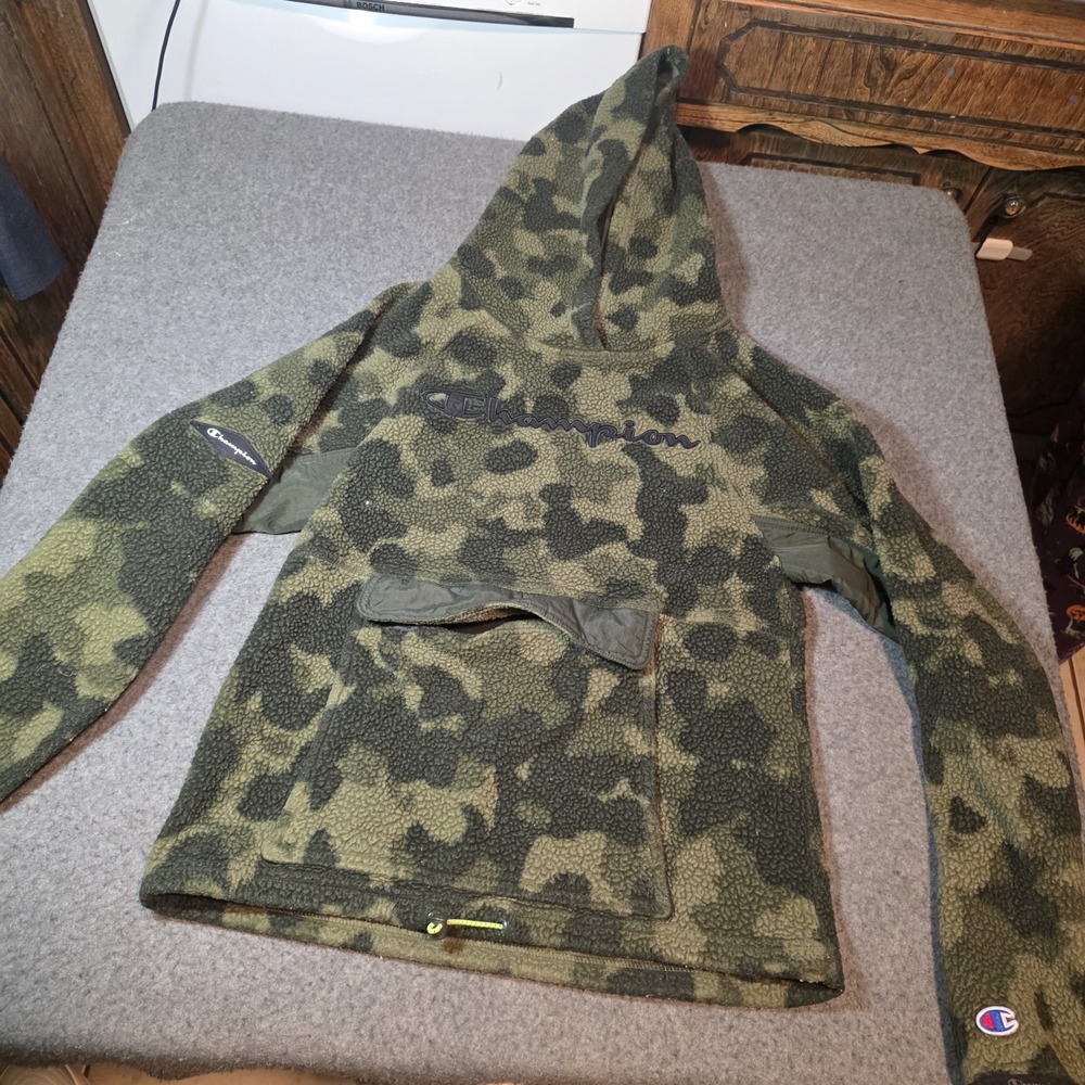 green camouflage Champion Heritage Sherpa Camo Hoodie crafted plush fleece H2